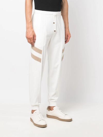 Brunello Cucinelli Contrast Stripe Fleece-back Cotton Sweatpants In White