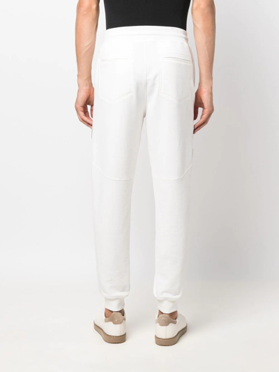 Brunello Cucinelli Contrast Stripe Fleece-back Cotton Sweatpants In White