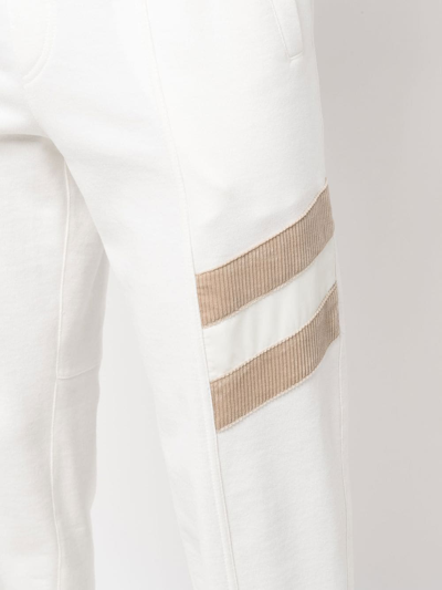 Brunello Cucinelli Contrast Stripe Fleece-back Cotton Sweatpants In White