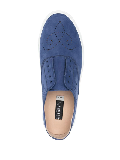 Shop Fratelli Rossetti Perforated Laceless Leather Loafers In Blue