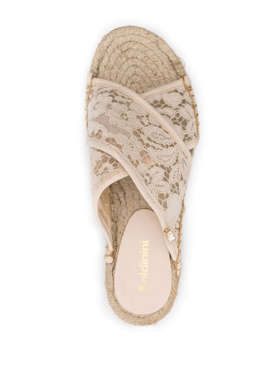 Shop Baldinini Cross-strap Lace Sandals In Neutrals