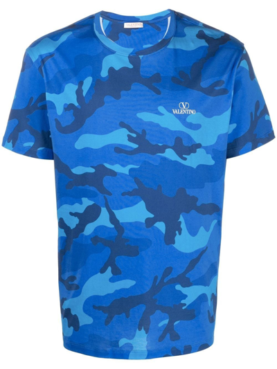 Shop Valentino Camouflage-print Cotton T-shirt In Blue