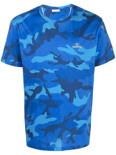 Valentino Camouflage-print Cotton T-shirt In Blue Camo | ModeSens