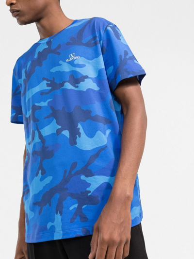 Shop Valentino Camouflage-print Cotton T-shirt In Blue