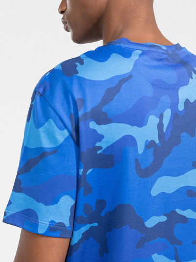 Shop Valentino Camouflage-print Cotton T-shirt In Blue