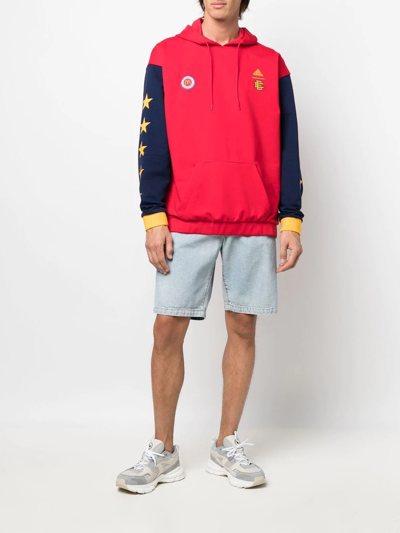 Shop Adidas Originals Colour-block Star-print Hoodie In Red