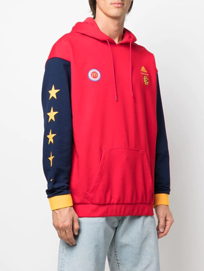 Shop Adidas Originals Colour-block Star-print Hoodie In Red
