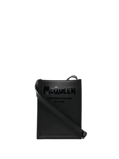 Shop Alexander Mcqueen Graffiti Edge Logo-print Shoulder Bag In Black