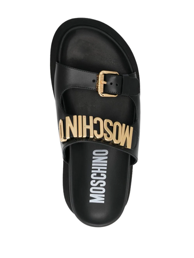 Shop Moschino Logo-plaque Double-strap Sandals In Black