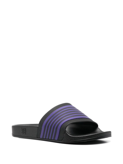 Needles Black & Purple Track Line Shower Sandals In Black