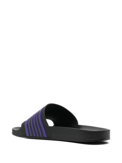 Needles Black & Purple Track Line Shower Sandals In Black