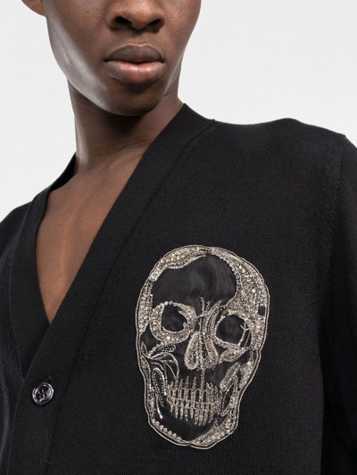 Shop Alexander Mcqueen Embellished Skull-patch Buttoned Cardigan In Black
