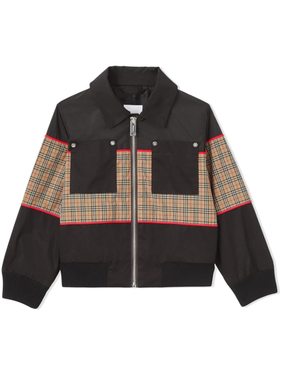 Shop Burberry Checked-panel Harrington Jacket In Black
