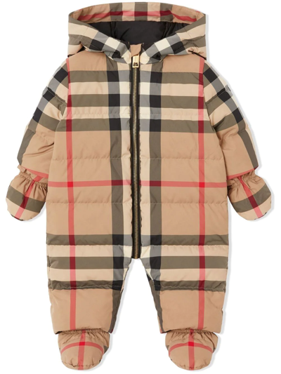 Shop Burberry Signature Check Puffer Suit In Brown