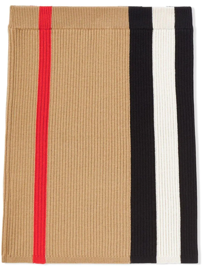 Shop Burberry Icon-stripe Knitted Skirt In Neutrals