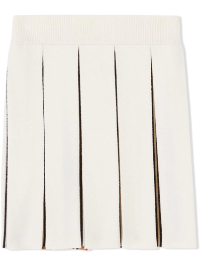 Shop Burberry Icon Stripe Pleated Skirt In White