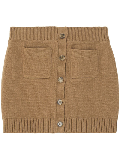 Shop Burberry Logo-embroidered Knitted Miniskirt In Neutrals