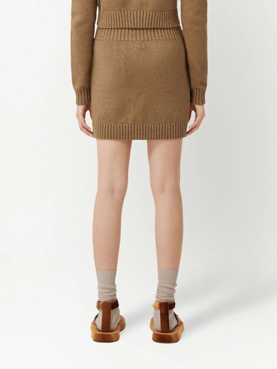 Shop Burberry Logo-embroidered Knitted Miniskirt In Neutrals