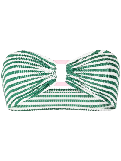 Shop Mc2 Saint Barth Striped Seersucker Bikini Top In Green