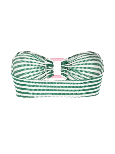 Shop Mc2 Saint Barth Striped Seersucker Bikini Top In Green