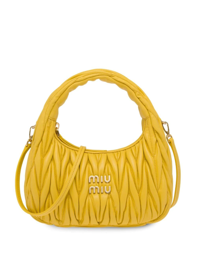 Shop Miu Miu Mini Wander Matelassé Shoulder Bag In Yellow