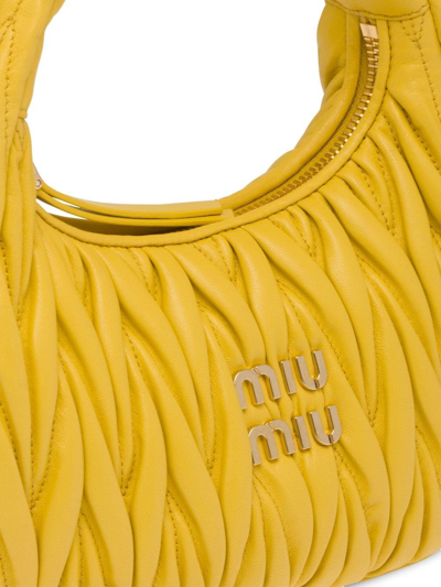 Shop Miu Miu Mini Wander Matelassé Shoulder Bag In Yellow