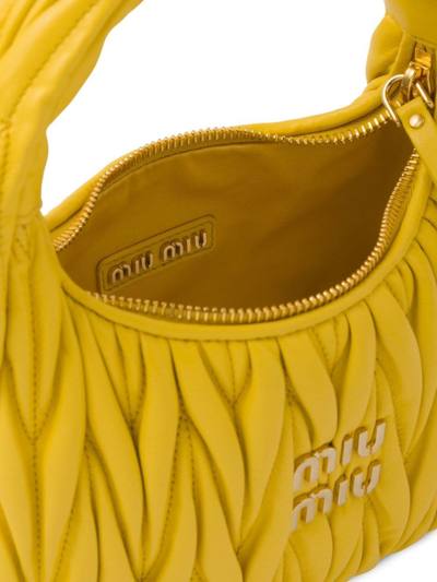 Shop Miu Miu Mini Wander Matelassé Shoulder Bag In Yellow