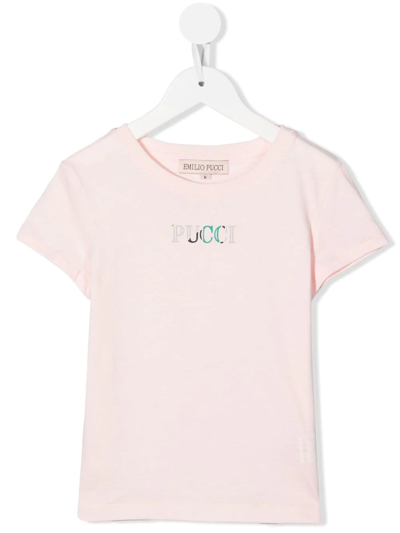 Shop Emilio Pucci Junior Round Neck T-shirt In Pink