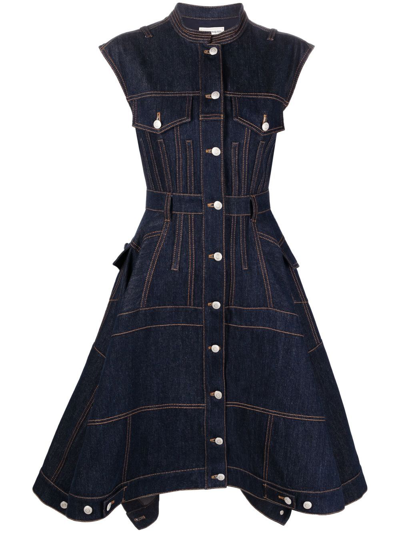 Shop Alexander Mcqueen Sleeveless Denim Dress In Blue