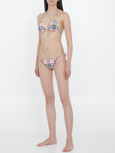 Shop Burberry Vintage Check Bikini In Beige/rosa