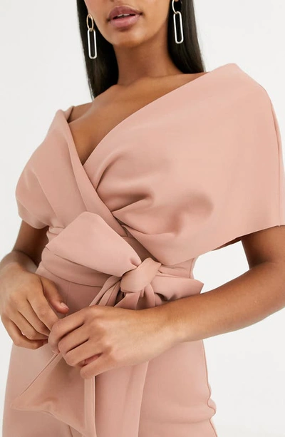 Shop Asos Design Fallen Shoulder Scuba Jumpsuit In Pink