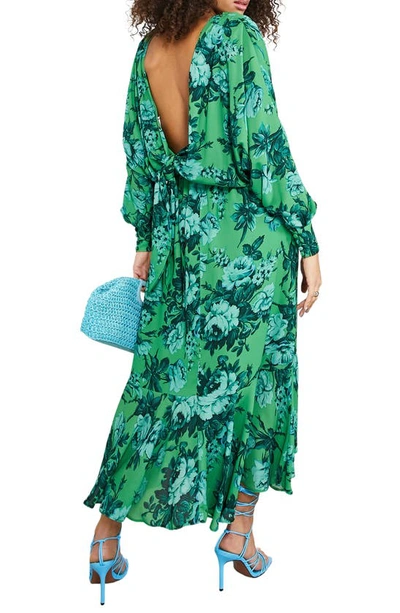 Asos Design Drape Bow Back Midi Dress In Floral Print-multi In Green Multi
