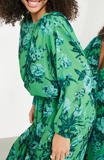 Asos Design Drape Bow Back Midi Dress In Floral Print-multi In Green Multi
