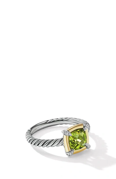 Shop David Yurman Petite Chatelaine® Ring With Semiprecious Stone And Diamonds In Silver Pave/ Prasiolite