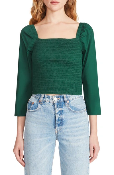 Shop Bb Dakota By Steve Madden Sleeve Me Alone Smocked Puff Sleeve Cotton Top In Greener Pastures