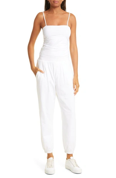 Shop Atm Anthony Thomas Melillo Side Ruched Pima Cotton Knit Jogger Jumpsuit In White