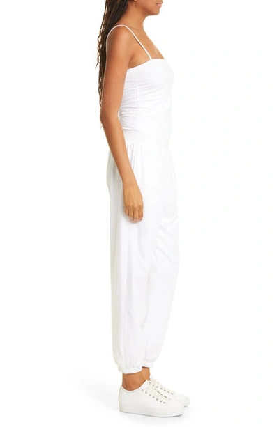 Shop Atm Anthony Thomas Melillo Side Ruched Pima Cotton Knit Jogger Jumpsuit In White