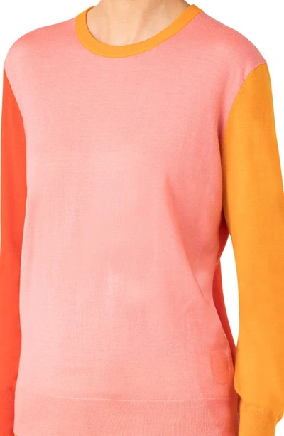 Shop Akris Punto Colorblock Wool Sweater In Pink-orange-orangegold