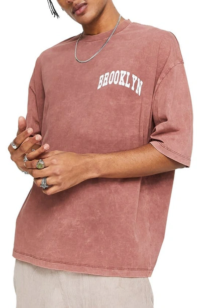 Asos Design Brooklyn Oversize Graphic Tee In Brown