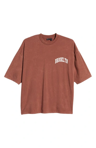 Asos Design Brooklyn Oversize Graphic Tee In Brown