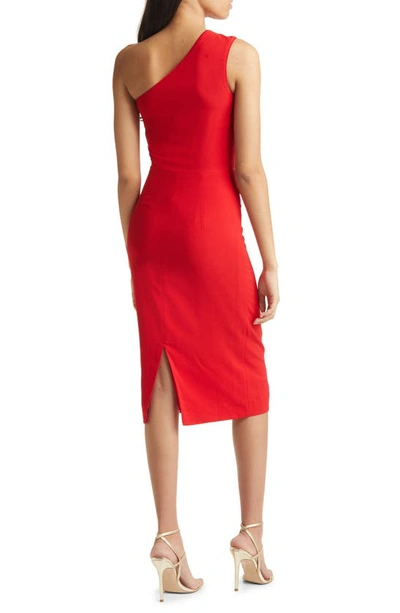 Dress The Population Martine Stretch Crepe One-shoulder Dress In Rouge