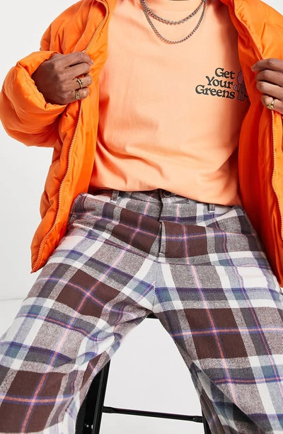 Asos Design Oversized Tapered Pants In Brushed Check-multi In White Multi