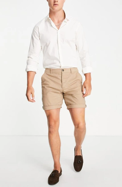 Shop Asos Design Slim Fit Chino Shorts In Stone