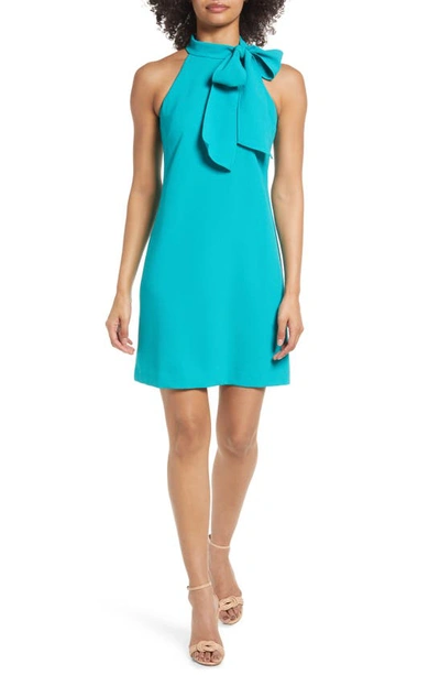 Shop Vince Camuto Tie Neck A-line Dress In Turquoise