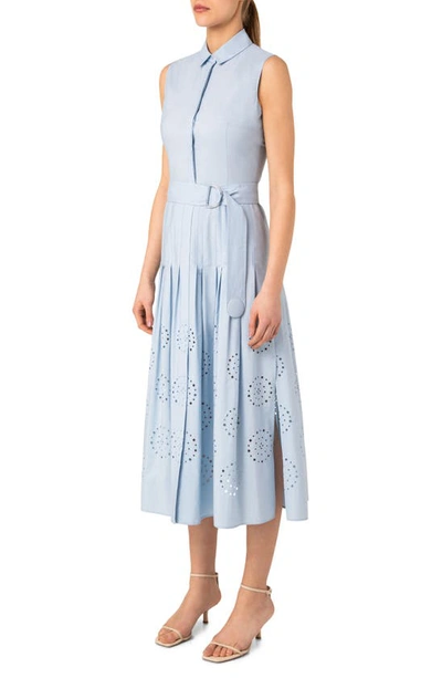 Shop Akris Punto Eyelet Embroiderery Sleeveless Cotton Midi Dress In Sky