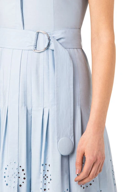 Shop Akris Punto Eyelet Embroiderery Sleeveless Cotton Midi Dress In Sky