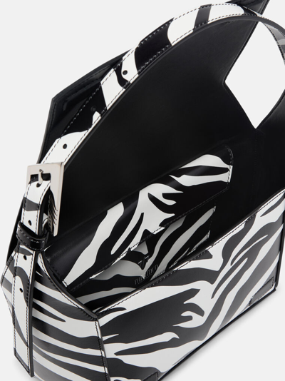 Attico 7/7 Zebra Print Shoulder Bag In Calf Leather In White/black