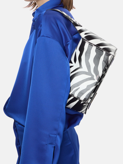 Attico 7/7 Zebra Print Shoulder Bag In Calf Leather In White/black