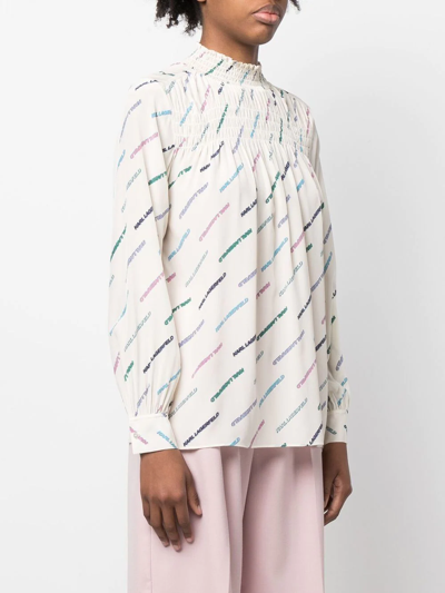 Karl Lagerfeld Logo-print Silk Blouse In Neutrals