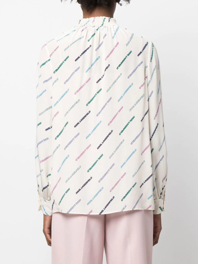 Karl Lagerfeld Logo-print Silk Blouse In Neutrals